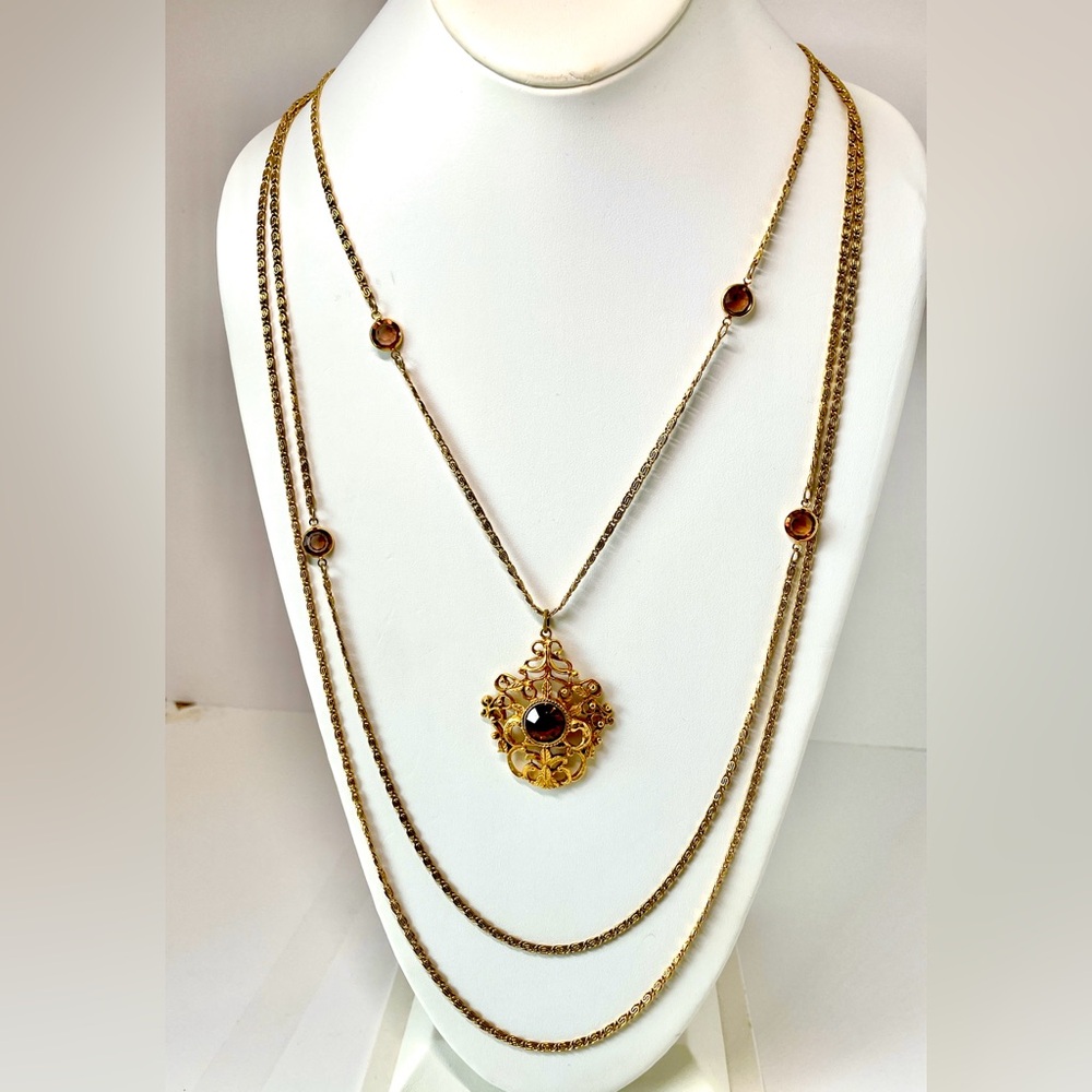 Victorian Revival Vintage inspired Goldette Necklace triple-strand unsigned